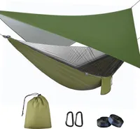 Hängematte, Camping Hängematte mit Zipper Moskitonetz und Zeltplane, Groß Camping Hammock, bis zu 200 kg belastbar, für Wandern Reisen