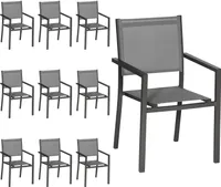 10er Set Stühle aus anthrazitfarbenem Aluminium - graues Textilene