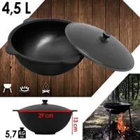 Kazaňská litina 4,5l s hliníkovým víkem Uzbek Kazaň hladká základna