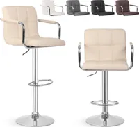 MIADOMODO® Barhocker - 2er, Höhenverstellbar, Rückenlehne, Fußstütze, 360 Grad, Stahl - Barstuhl, Tresenhocker, Küchenstühle, mit Armlehne, Beige
