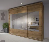 260 cm breiter Kleiderschrank mit 11 Fächern und 3 Türen | Farbe: Eiche Dunkelbraun