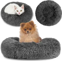 Hundebett mittelgroße kleine Hunde ∅ 80 cm - Hundekissen rund Hundekorb flauschig Hundekörbchen Dunkelgrau
