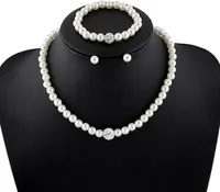 Damen Braut Hochzeit Schmuckset Kristall Kunstperlen Halskette Armband Ohrringe