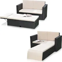 Mucola Gartenmöbel Polyrattan Lounge Sessel Sofa Bank Tisch Fußbank klappbar Rattan Gartenset Outdoor Sitzmöbel - Schwarz