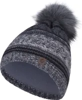 COMPAGNO Wintermütze Strickmütze Damen Bommelmütze mehrfarbig Futter Beanie Mütze 87, Farbe:Anthrazit