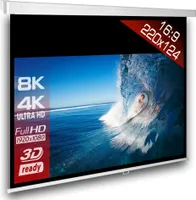 16:9 Slenderline Heimkino Beamer Rolloleinwand 220 x 160 (214x120)cm / Gehäuselänge 234 cm / FULL HD / 3D / 4K / HDTV / manuelle Leinwand