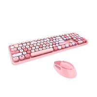 Mofii Sweet Keyboard Mouse Combo Mischfarbe 2.4G Wireless Keyboard Mouse Set Kreisfoe rmige Aufhaengung Tastenkappe fuer PC Laptop Pink