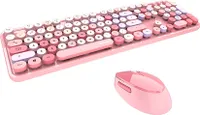 Mofii Sweet Keyboard Mouse Combo Mixed Colour 2.4G Wireless Keyboard Mouse Set Circular Key Cap pro PC Laptop Pink