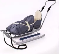 Luxus Schlitten silber-grau incl. Fußstütze, Schiebestange und Fußsack NEU