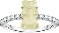 Ring mit weißem Mini-Goldbären und Steinen Silber