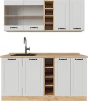 Vicco Singleküche R-Line, 160 cm , AP Eiche, Weiß Landhaus/Goldkraft Eiche