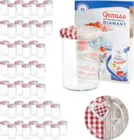 50er Set Sturzglas 435 ml To 82 Deckel Holz Herz rot incl. Diamant Gelierzauber Rezeptheft
