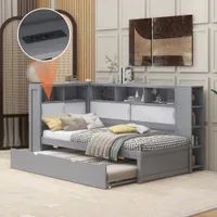 okwish Schlafsofa Daybett 90x200cm mit Ausziehbarem Unterbett 90x190cm und Lattenrost, Tagesbett Gästebett Jugendbett mit USB(Ohne Matratze)- Grau