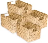 HMF 37242-S4 Aufbewahrungskorb, faltbarer Korb geflochten aus Wasserhyazinthe Seegras, 4er Set, Größe M, 32 x 23 x 20 cm