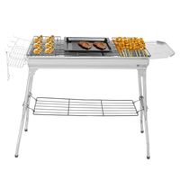 FCH Grill Holzkohlegrill Grill Edelstahl mit Grillrost Ablage Klappbeine 100 x 31 x 71cm