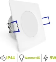 WEEVO extra flache LED Einbauleuchte eckig weiß 2700K 5W 230V für Bad & Außen IP44, Menge:10 Stück