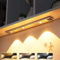 40cm LED Unterbauleuchte Akku Dimmbar Sensor, Küchenlampe Bewegungsmelder 3 Lichtfarben,Schrankbeleuchtung Schranklicht Aufladbar(Silbern)