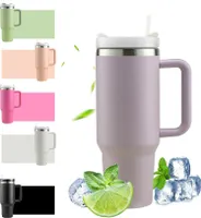 Thermobecher mit Strohhalm und Henkel, 1200ml Kaffeebecher To Go, Doppelwandiger Edelstahl Vakuum Isolierbecher - Lila