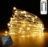 LUMILED Solárne rozprávkové svetlá drôt 20M LED mini svetelný medený drôt 200 LED diód s diaľkovým ovládaním IP44 teplé biele solárne rozprávkové svetlá stmievateľné medené záhrady