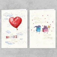 PremiumLine Hochzeitskarten 2 Stück mit Umschlag Glückwunschkarte zur Hochzeit Grußkarte 11,5 x 17,5 cm umweltfreundliche Klappkarte aus Naturkarton