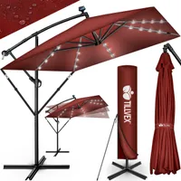 tillvex® Hliníkový slnečník obdĺžnikový Ø 330 cm s LED solárnou červenou + kryt s kľukou | konzolový slnečník so stojanom a vetrovkou | záhradný slnečník s UV ochranou, vodotesný, otočný o 360° | slnečník s kľukou na trhu