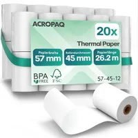 ACROPAQ - 20 x Thermische Kassenrolle - 57 x 47 x 12 mm - Bonnrolle, Thermopapier, Thermorolle - BPA-frei