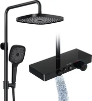 Rainsworth Duscharmatur mit Thermostat Set und Glasablage Schwarz, Erweitertes Modell