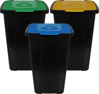 3er SET 50l Abfalltonne Mülleimer Mülltonne Abfalleimer Abfallbehälter Mülltrenner 50 Liter Schwarz, Klappdeckel in GRÜN, BLAU, GELB, 56 x 36 x 36cm