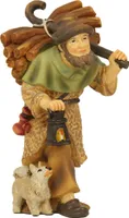 Krippenfigur Hirte mit Holz und Laterne