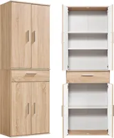 mokebo® Mehrzweckschrank 60cm Breite mit Schubladen 'Der Praktische', großer Büroschrank o. Aktenschrank, auch als Schuhschrank oder Apothekerschrank in 60x180x34 cm (B/H/T) in Sonoma Eiche