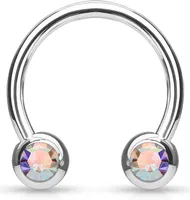 viva-adorno 1,2x10x4mm Hufeisen Piercing Chirurgenstahl 316L Frontkristall Brustpiercing Septumpiercing verschiedene Farben und Größen Z529,Rainbow