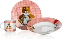 Kindergeschirr-Set, Keramik, 2 Teller und eine Tasse Bear Teddybären Rot