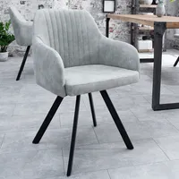 riess-ambiente Retro Design Stuhl LUCCA stone grau Microfaser mit Armlehne Steppung gepolstert Esszimmerstuhl Konferenzstuhl
