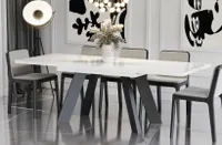 Endo-Moebel Esstisch Como 130cm - 210cm Synchronauszug ausziehbar Küchentisch (Weiß Hochglanz)
