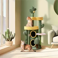 Yaheetech Kaktus Kratzbaum, Oase-Thema Moderner Katzenbaum 123 cm hoch, Stilvoller Kletterbaum für kleine und große Katzen, mit 2 Plattformen 2 Höhlen, Grün-Gelb