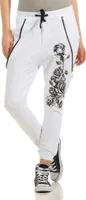 133 Damen Jogginghose Sweatpants Hose Boyfriend Baggy Haremshose Einheitsgröße (36-40) einfarbig Blumen  Print Weiß