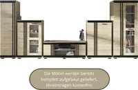 Wohnwand BRINX, Kleiderschrank, TV-Schrank, Vitrine, Kommode, Kombivitrine - Sonoma Eiche