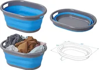 Wäschekorb platzsparend faltbar 7,5 cm hoch, 17L für Wohnwagen & Wohnmobil – Hellblau/Grau, LxBxH: 54 x 39 x 23,5 cm