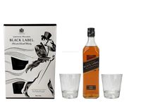 LIMITED EDITION Johnnie Walker Black Label Scotch Flasche 0,7l 700ml (40% Vol) mit Geschenkverpackung + 2 Gläsern - Geschenkbox / Geschenkverpackung + 0,7L Flasche + 2er Set Glas / Gläser / Tumbler. LIMITED EDITION- [Enthält Sulfite]