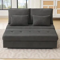 ODIKALO Schlafsofa Doppelsofa Sessel Lounge Klappsofa Chenille Ausziehbar Stauraum Grau