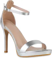 VAN HILL Damen High Heels Sandaletten Stiletto Party Schuh 841558, Farbe: Silber, Größe: 41