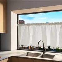 Bistrogardine Halbtransparente Scheibengardine Kurzer Gardine mit Pompons, Größe: 132x46cm