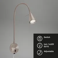 LED lampa na čítanie BRILONER TUSA, otočná, vypínač, zapojenie do zásuvky, teplé biele svetlo, matný nikel, 8 x 45 cm