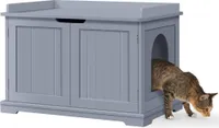 Yaheetech Katzenhöhle für große Katzen Katzenschrank Holz Katzenhaus 75,5 x 51 x 52,5 cm Katzenbett mit magnetischen Türen Separate Trennwand Katzentoilette Katzenklo Schrank, Grau