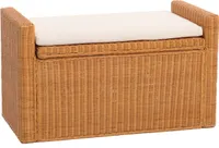 Aufbewahrungstruhe Genua, Truhe Sitzbank Garderobenbank, Kissen Kubu Rattan 88cm  honigfarben
