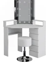 Vicco Frisiertisch für die Ecke Tilda, 113.3 cm mit LED Beleuchtung und Hocker, Weiß