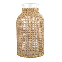 Glas-Blumenvase mit Rattan-Abdeckung, Heimdekoration, Blumenbehälter