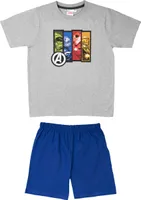 Marvel The Avengers Schlafanzug für Jungen - Kinder Pyjama Set Kurzarm Oberteil mit Hose Grau/Blau, Größe:110-116