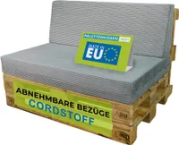Pillows24 - Palettenkissen 2-teiliges Set aus Cordstoff | Sitzkissen & Rückenkissen für Europaletten 120x80 | für Wohnzimmer, Garten | Hellgrau