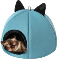 PillowPrim, vnútorný domček pre mačky, mačacia jaskyňa, mačací stan s odnímateľným, umývateľným vankúšom, mäkký a samozahrievací, modrý, veľkosť 2: 45x45x33 cm